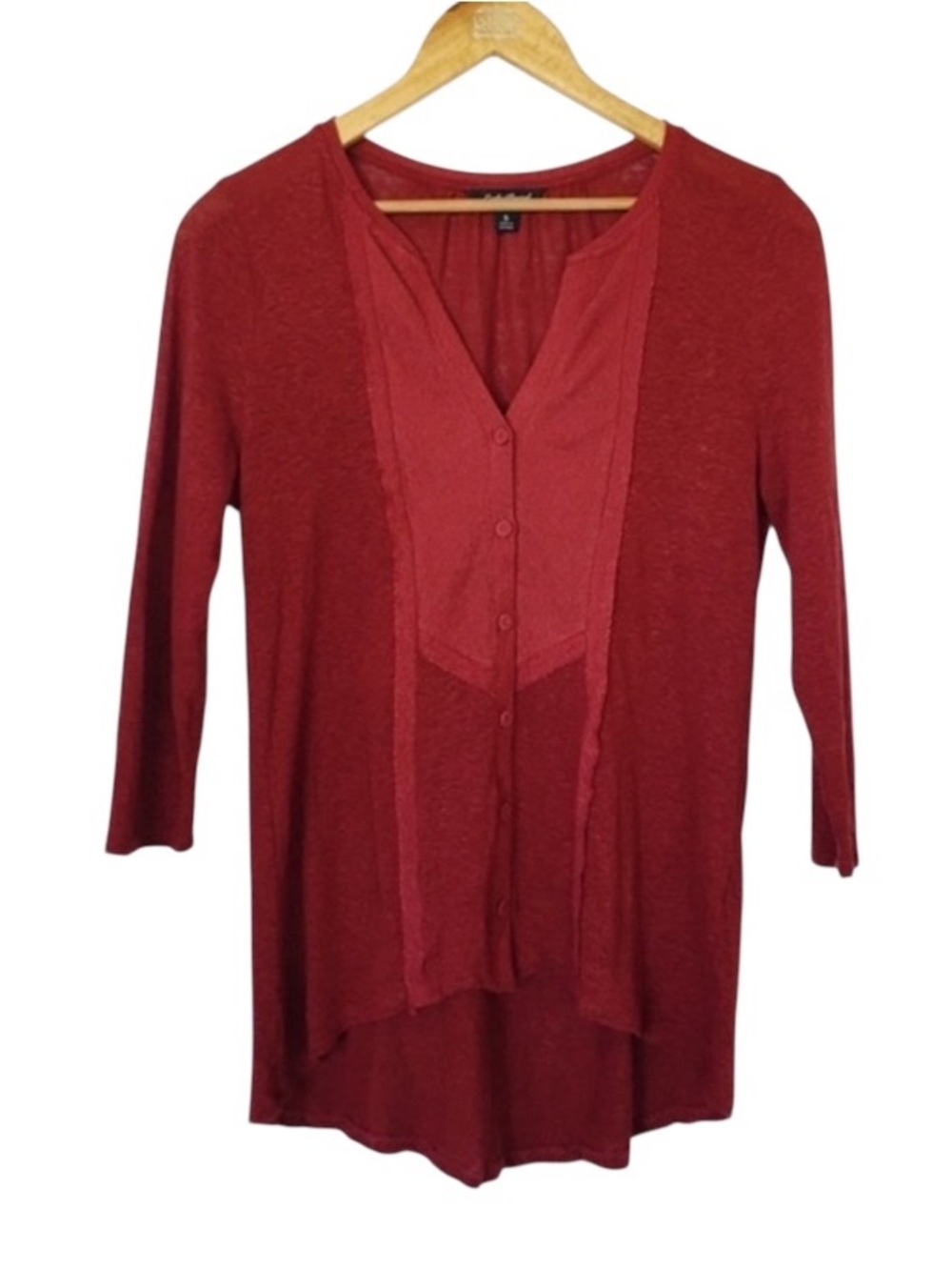 Lucky Brand Maroon Red Thin Lightweight Boho Knit Button Down Blouse